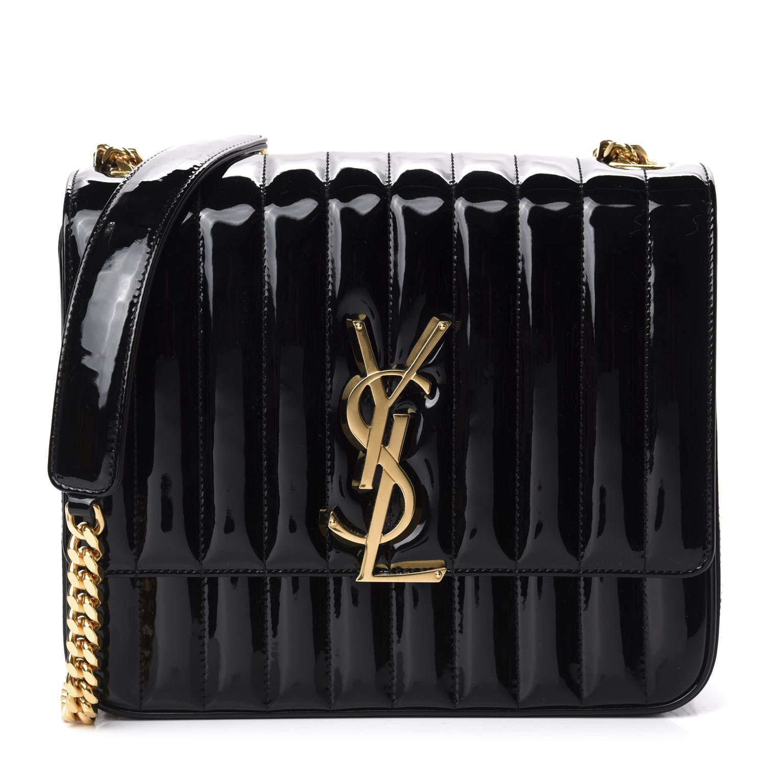 Saint Laurent Patent Matelasse Monogram Large Vicky Chain Bag Black 1 of 10
