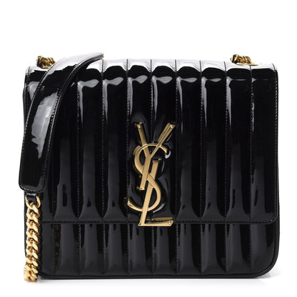 Saint Laurent Patent Matelasse Monogram Large Vicky Chain Bag Black 1 of 10