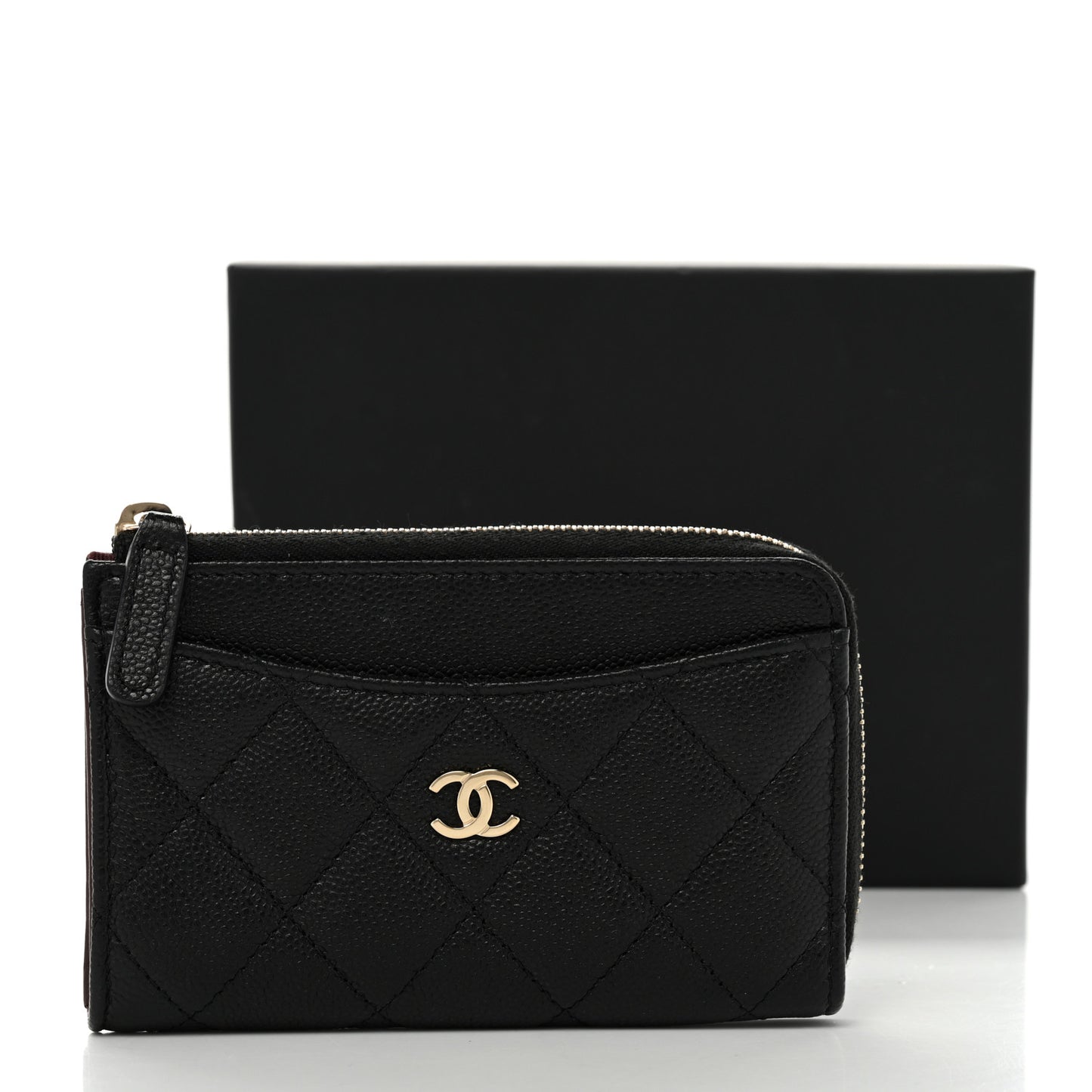 Caviar Quilted CC Zip Around Card Holder Black