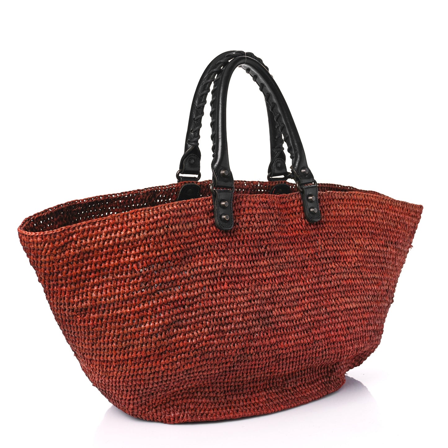 Raffia Woven Large Tote Brown Black