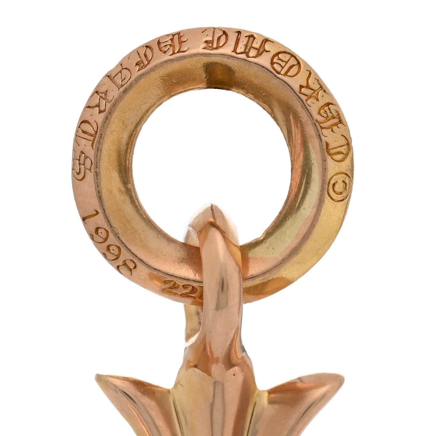 22K Yellow Gold Diamond Tiny CH Cross Pendant