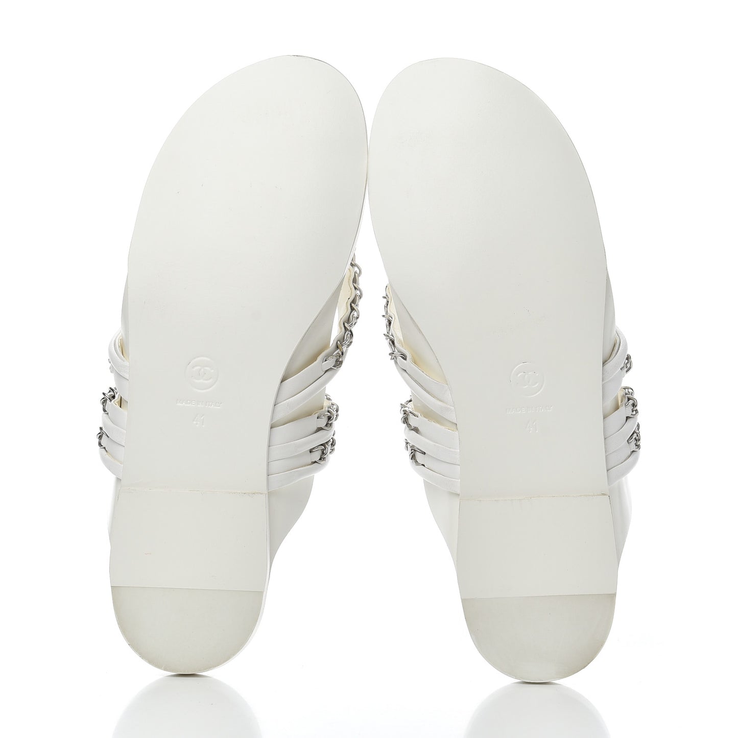 Calfskin Chain CC Thong Flat Sandals 41 White