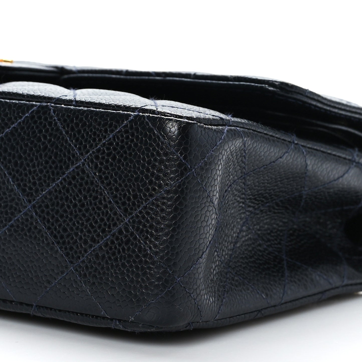 Caviar Quilted Medium Double Flap Navy