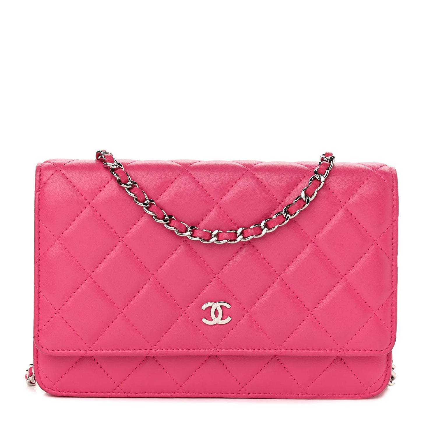 Lambskin Quilted Wallet On Chain WOC Dark Pink