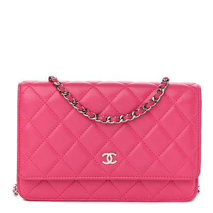 Chanel Lambskin Quilted Wallet On Chain WOC Dark Pink 1 of 12