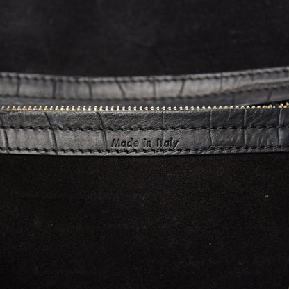 Celine Crocodile Embossed Calfskin Medium Phantom Luggage Black 5 of 9