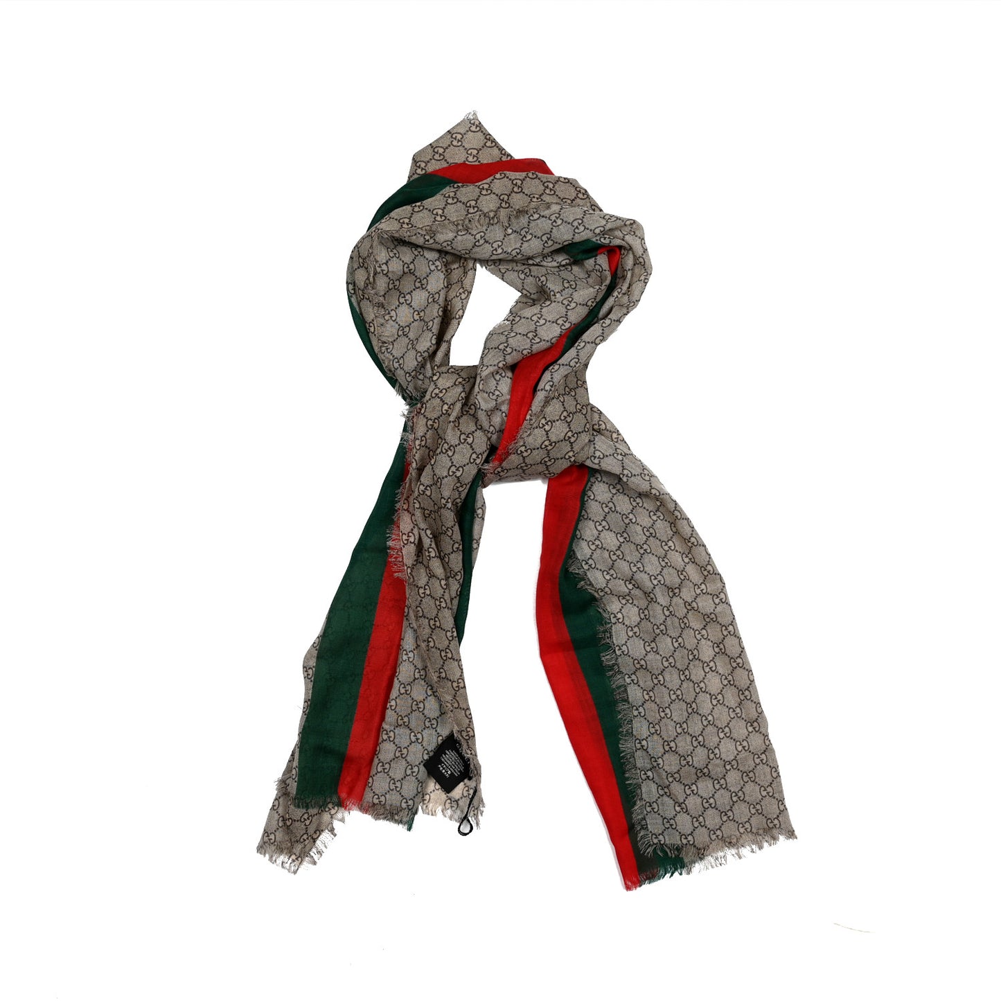 Wool GG Monogram Web Webole Scarf Beige Dark Green