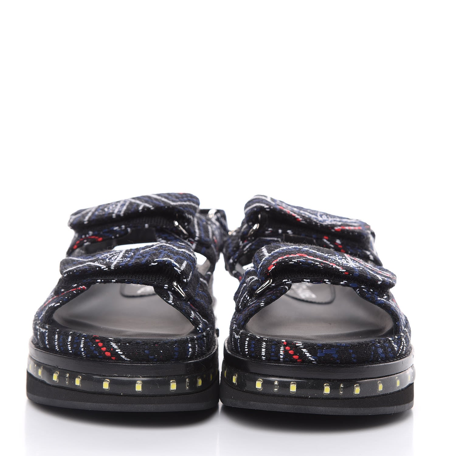 Chanel Tweed Lambskin Light Up LED Flat Sandals 36 Black Navy Red 2 of 11