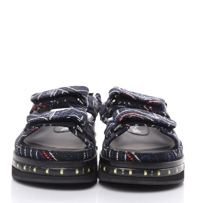 Chanel Tweed Lambskin Light Up LED Flat Sandals 36 Black Navy Red 2 of 11