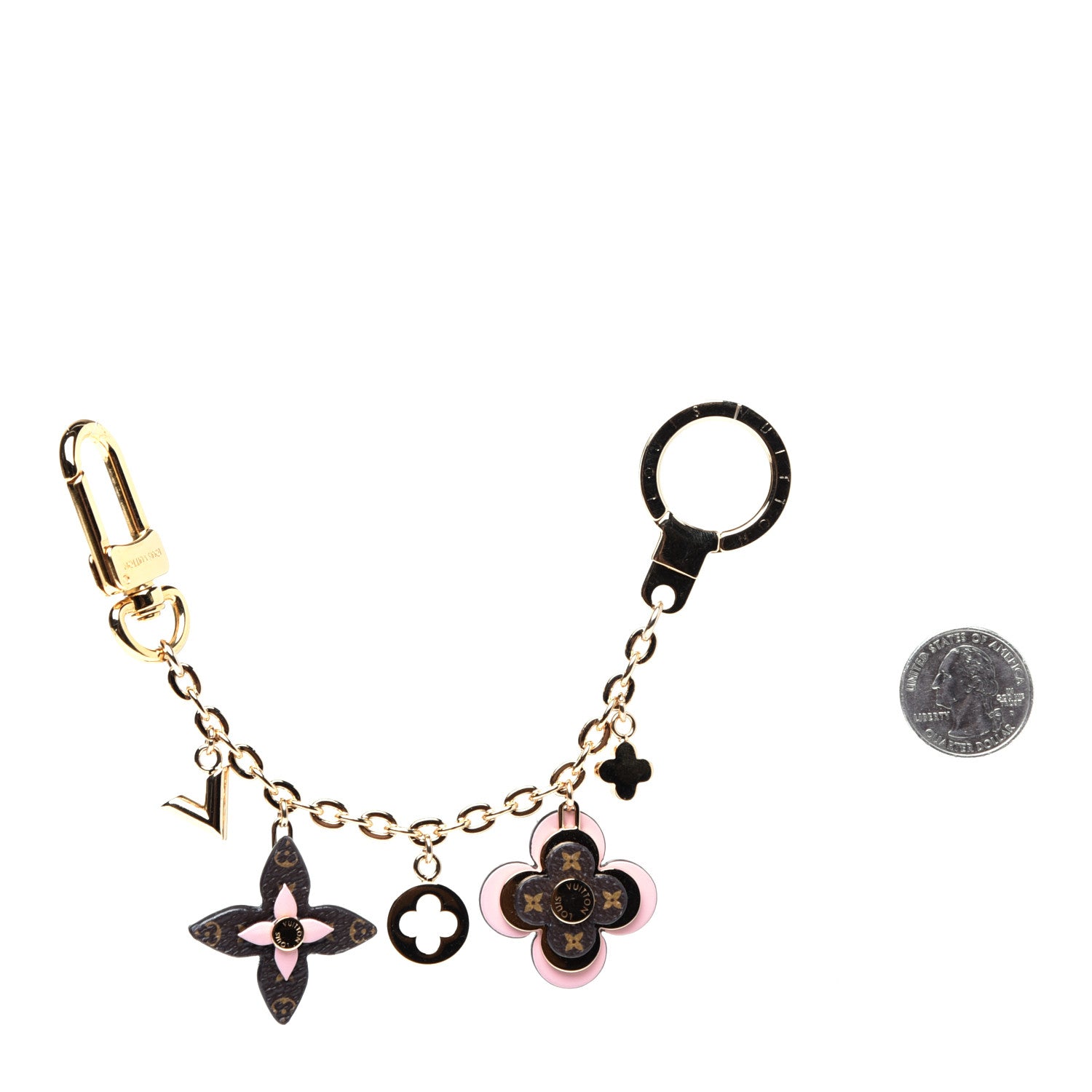 Louis Vuitton Brass Monogram Blooming Flowers Bag Charm Key Holder Rose Ballerine 2 of 7