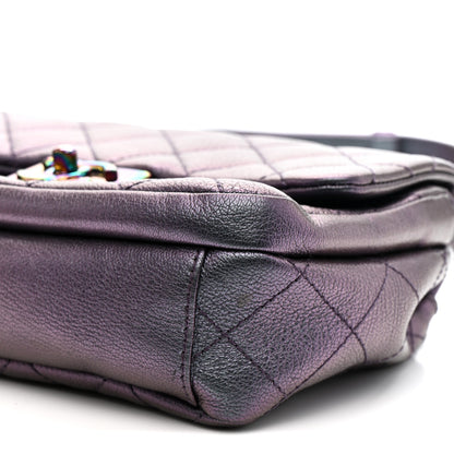 Chanel Iridescent Goatskin Quilted Small Double Carry Waist Chain Flap Purple 11 of 11