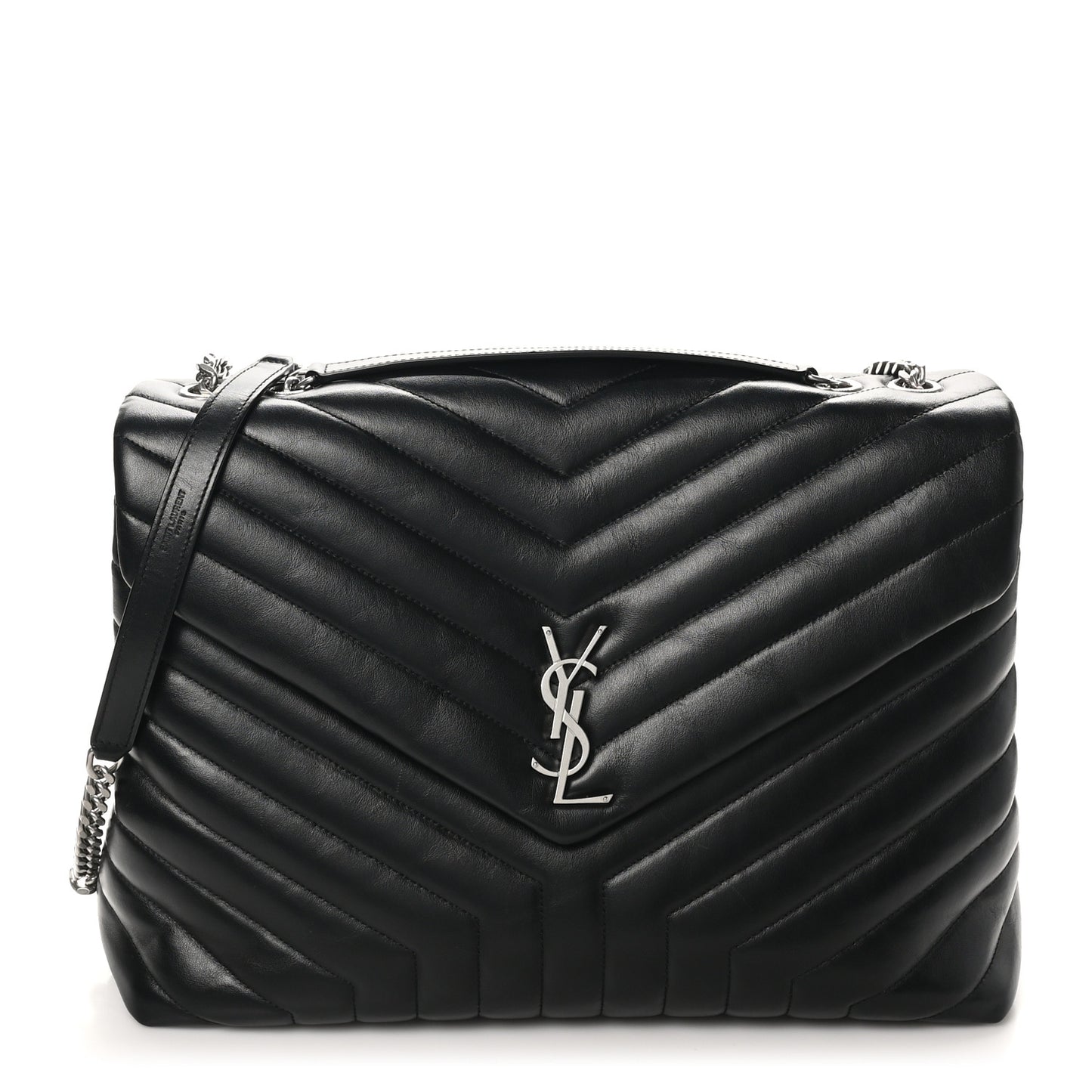 Calfskin Y Quilted Monogram Large Loulou Chain Satchel Black