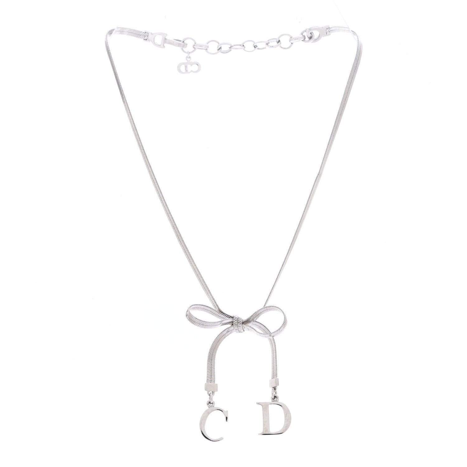 Christian Dior Bow CD Necklace Silver 3 of 6