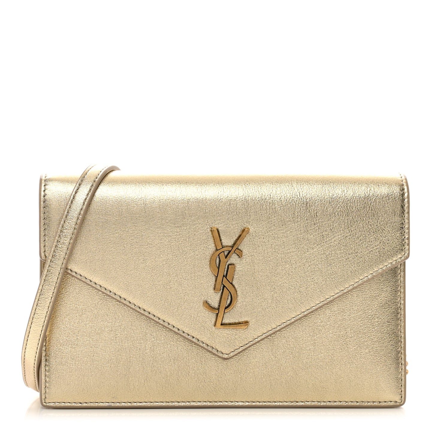 Metallic Calfskin Monogram Envelope Chain Wallet Gold