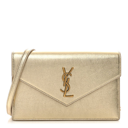 Saint Laurent Metallic Calfskin Monogram Envelope Chain Wallet Gold 1 of 12