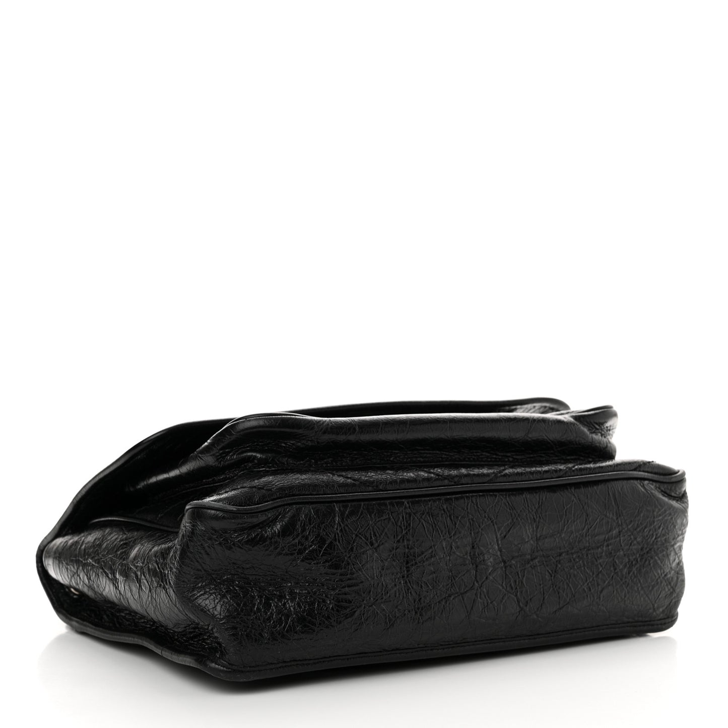 Crinkled Calfskin Matelasse Monogram Large Niki Chain Satchel Black