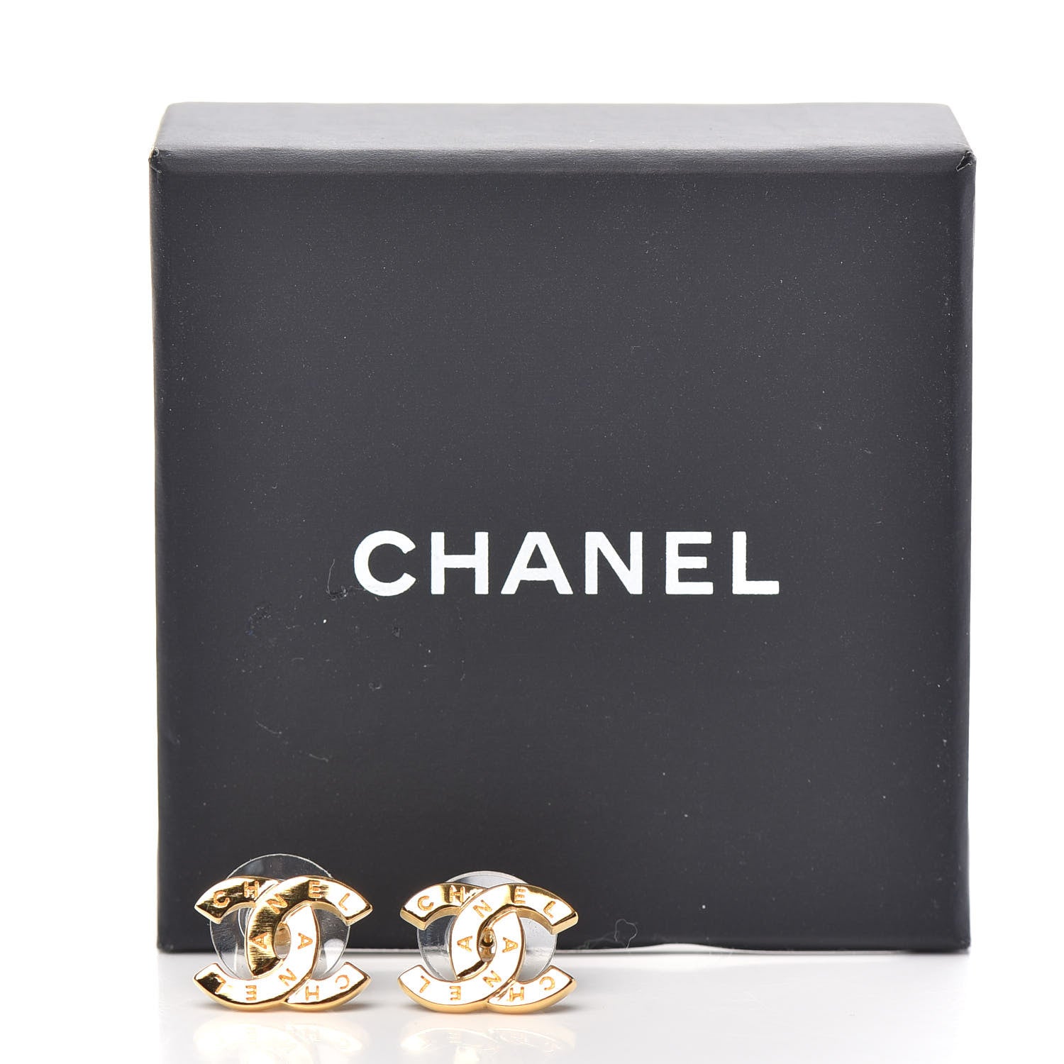 Chanel Metal CC Paris Button Stud Earrings Gold 5 of 5
