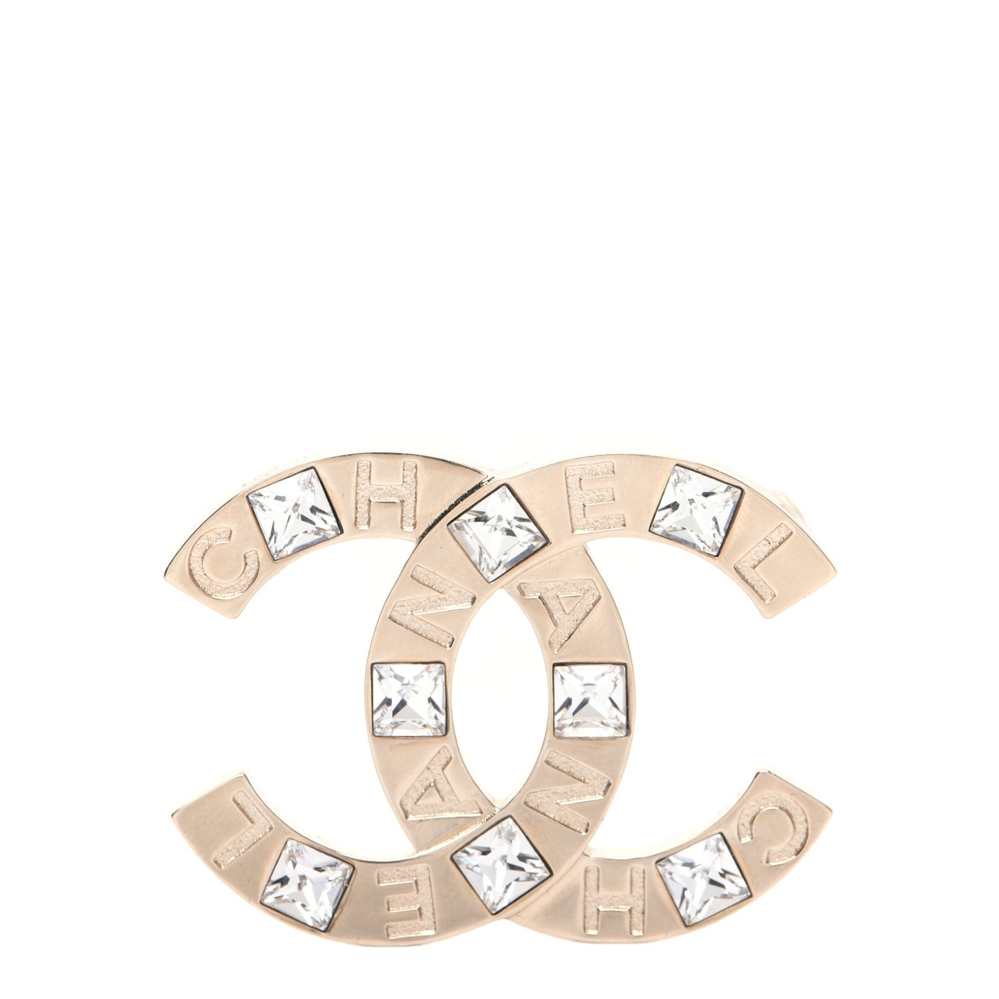 Crystal Metal CC Paris Button Brooch Gold