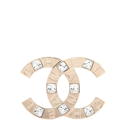 Chanel Crystal Metal CC Paris Button Brooch Gold 1 of 6