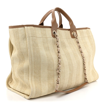 Chanel Straw Raffia Calfskin Striped Large Deauville Tote Beige 3 of 11