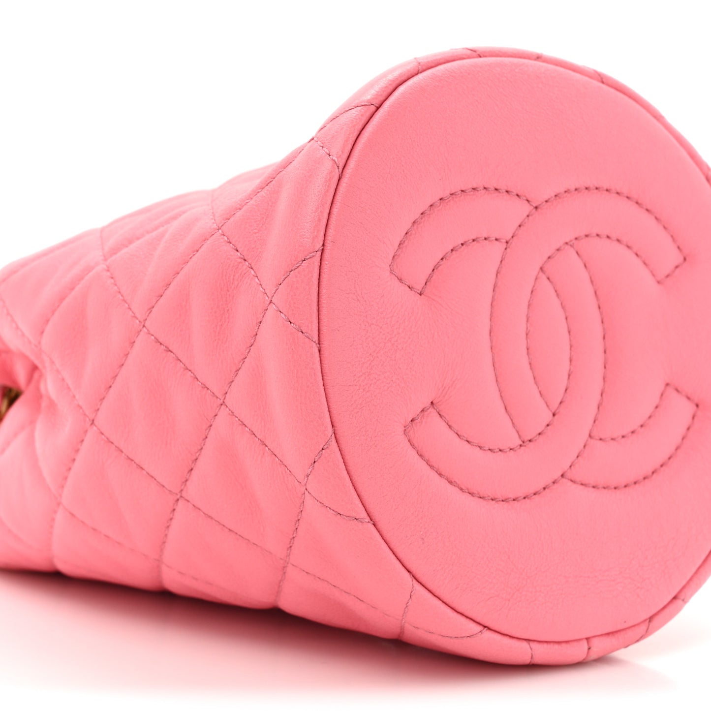 Lambskin Quilted Pearl Crush Drawstring Bag Pink