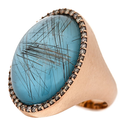 Roberto Coin 18K Rose Gold Brown Diamond Blue Rutilated Quartz Cocktail Ring 53 6.5 3 of 6