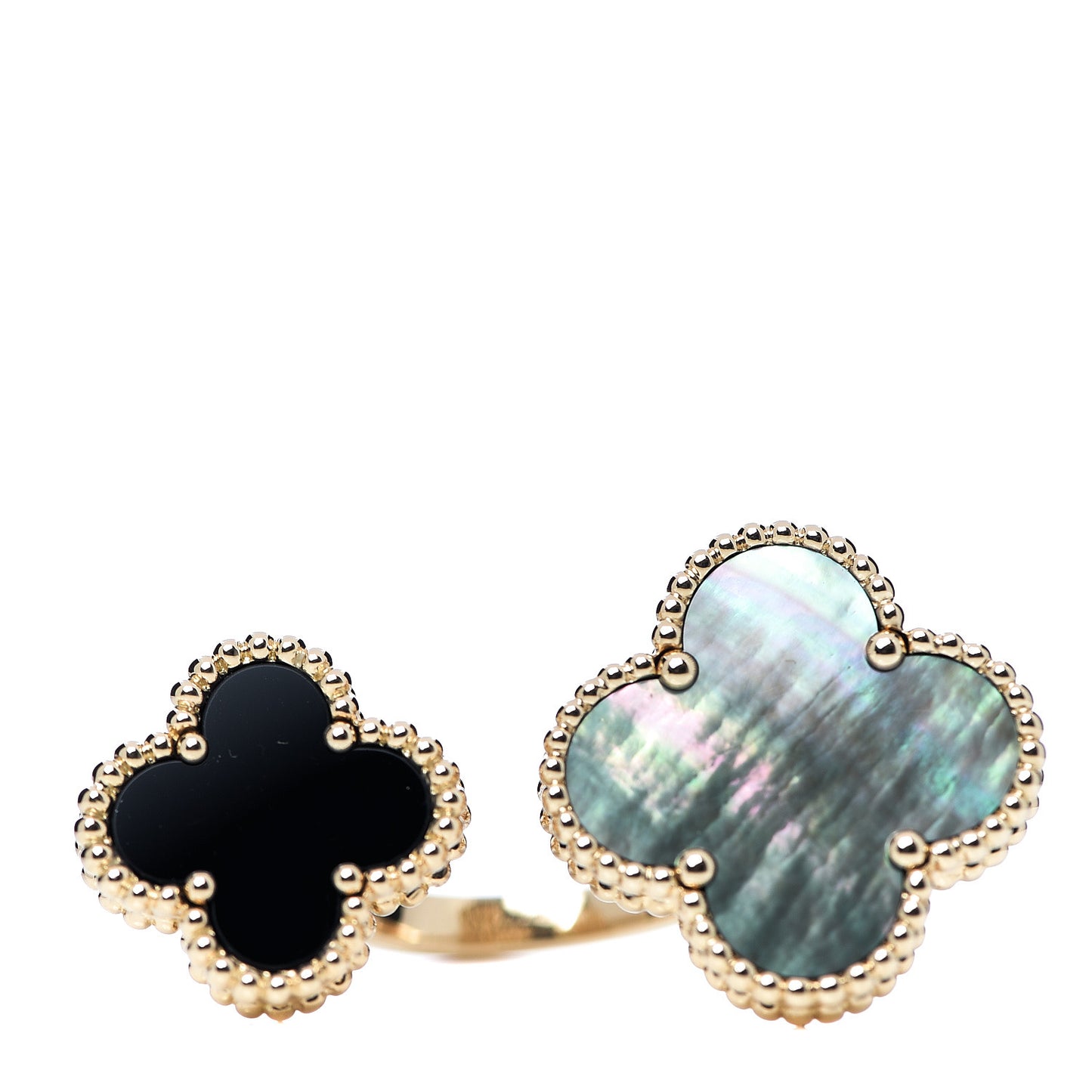 18K Yellow Gold Grey Mother of Pearl Black Onyx Magic Alhambra Between the Finger Ring 48 4.5