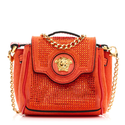Versace Suede Crystal Studded Micro La Medusa Bag Orange 1 of 6