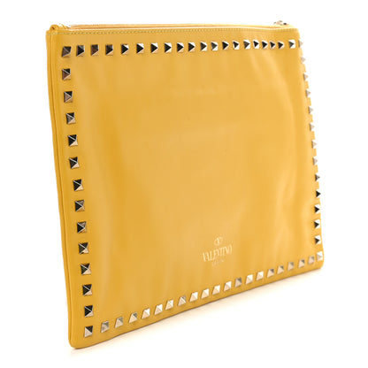 Valentino Garavani Vitello Large Rockstud Zip Wristlet Pouch Yellow 3 of 10