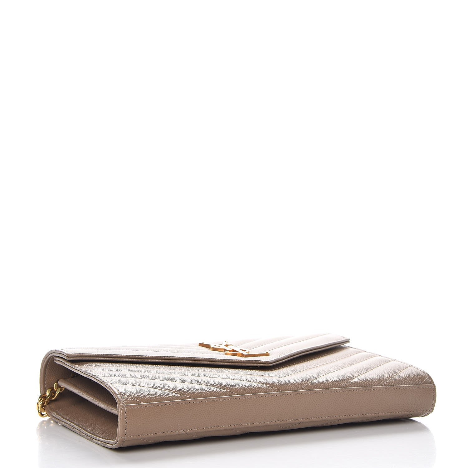 Saint Laurent Grain De Poudre Matelasse Chevron Monogram Chain Wallet Light Taupe 4 of 6