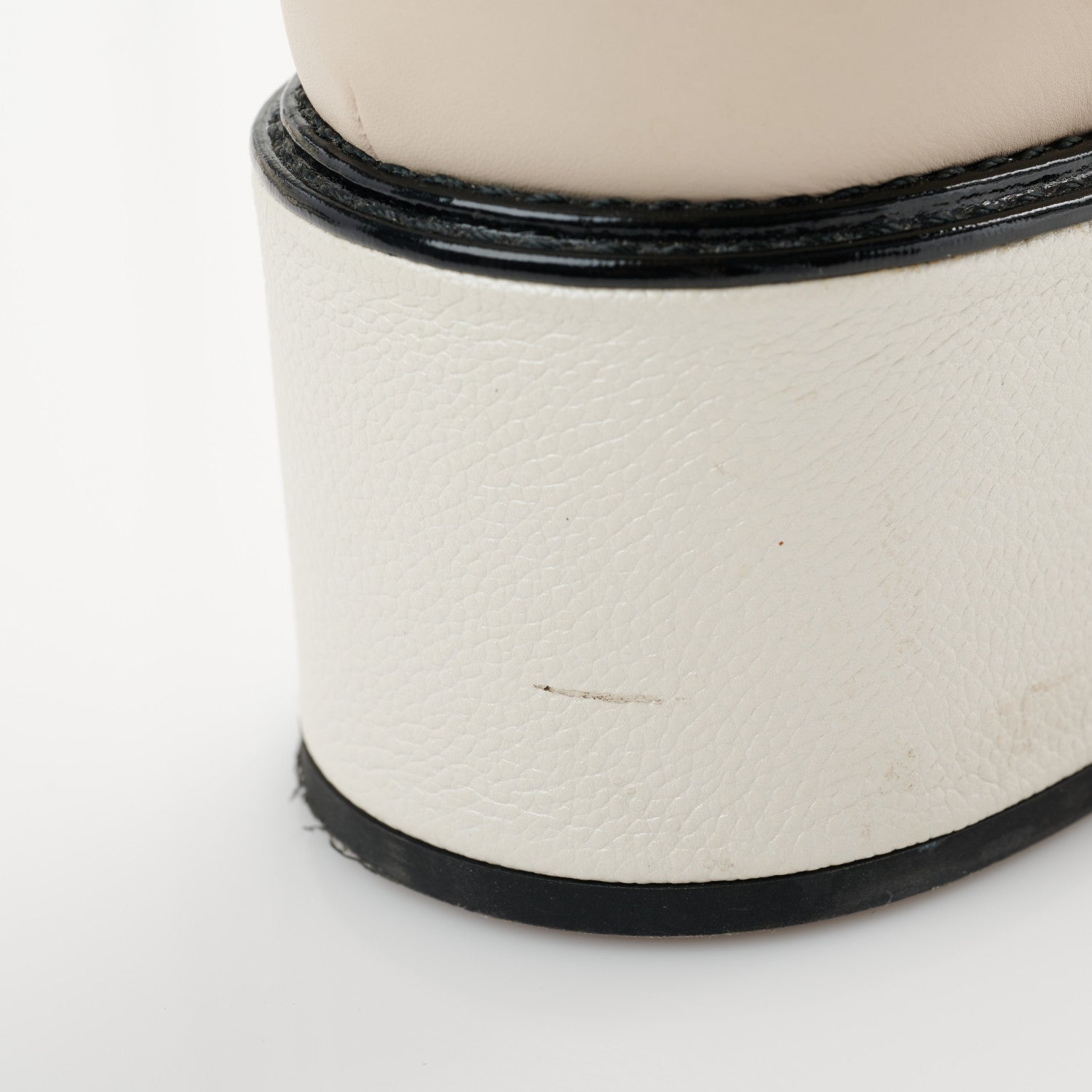 Chanel Pearly Calfskin Patent Calfskin Quilted Lace Up Boots 39.5 White Light Gray Black 10 of 11