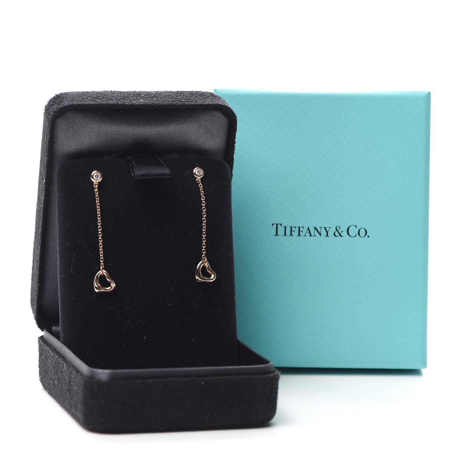Tiffany 18K Rose Gold Diamond Elsa Peretti Diamonds by the Yard Open Heart Earrings 5 of 5