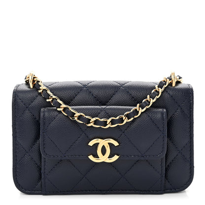 Chanel Caviar Quilted Pocket Twins Clutch With Chain Navy Blue 1 of 12