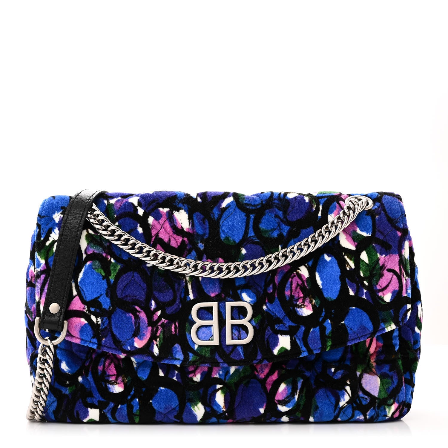 Balenciaga Velvet Floral Quilted M BB Round Shoulder Bag Bleu 1 of 9