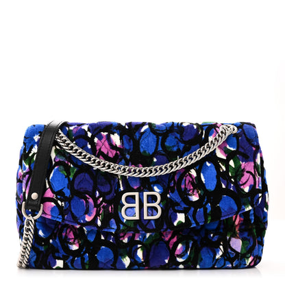 Balenciaga Velvet Floral Quilted M BB Round Shoulder Bag Bleu 1 of 9