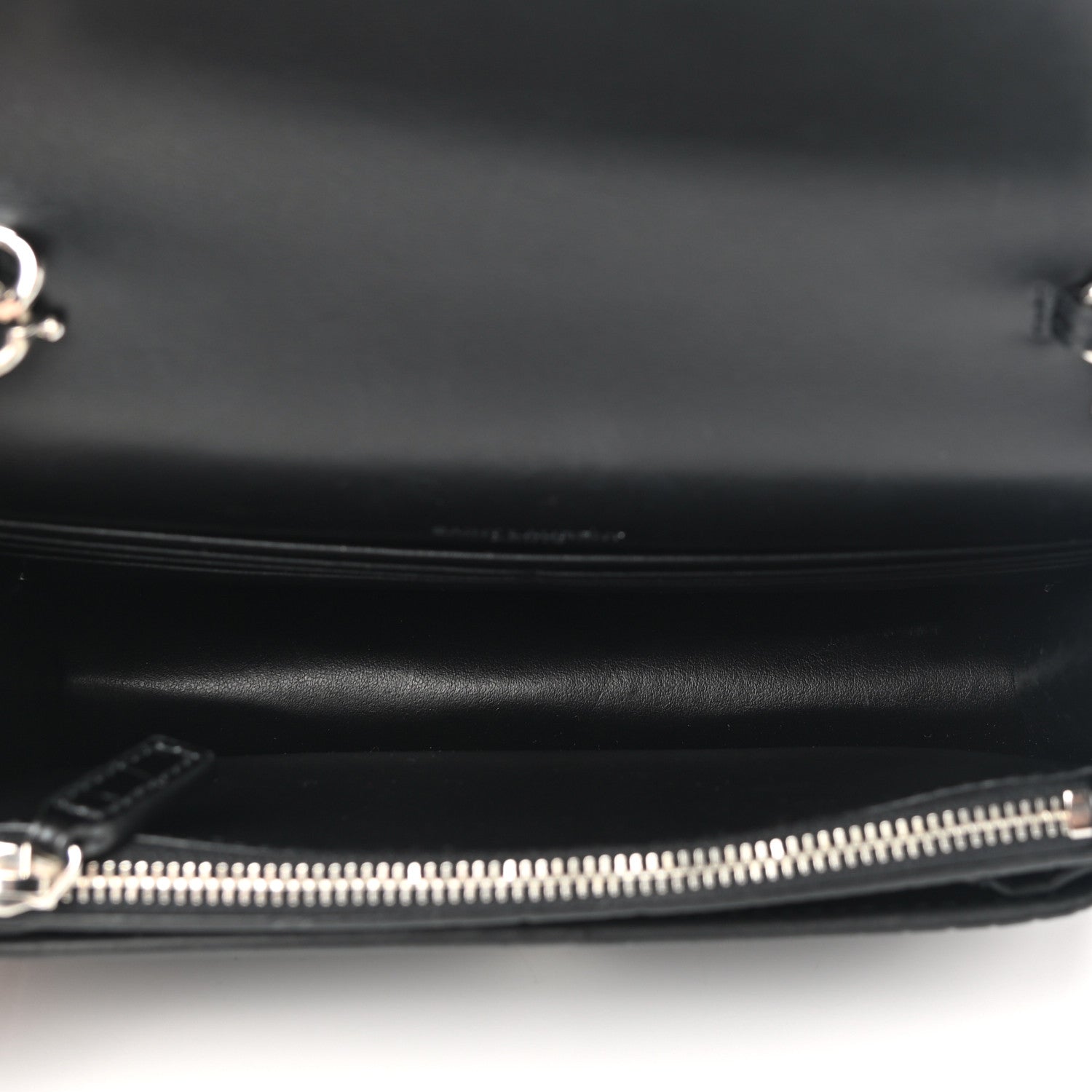 Saint Laurent Calfskin Crocodile Embossed Monogram Sunset Top Handle Chain Wallet Black 5 of 9