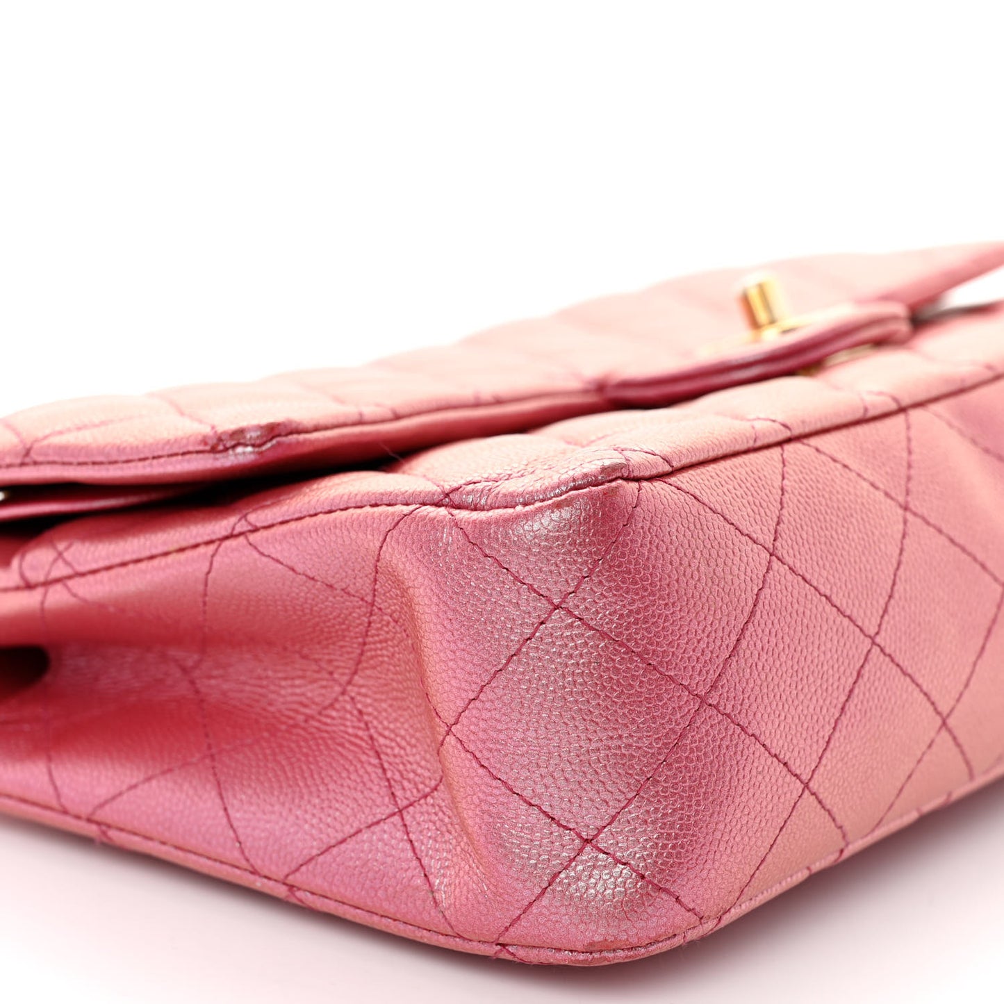 Iridescent Caviar Quilted Medium Double Flap Pink