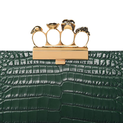 Alexander McQueen Calfskin Crocodile Embossed Knuckle Flat Clutch Green 6 of 6