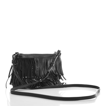 Saint Laurent Calfskin Studded Fringe Crossbody Bag Black 3 of 6