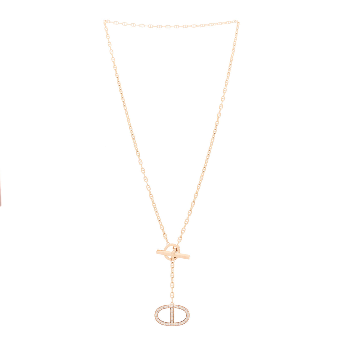 18K Rose Gold Diamond GM Chaine D'Ancre Contour Pendant Necklace ST