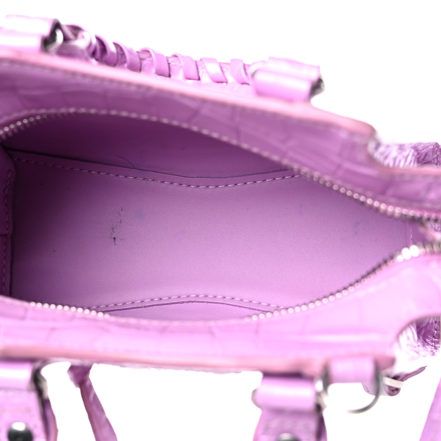 Calfskin Crocodile Embossed Neo Classic Silver Hardware Nano City Crossbody Lilac