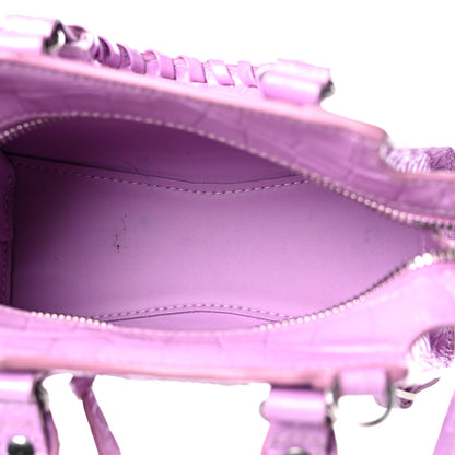 Balenciaga Calfskin Crocodile Embossed Neo Classic Silver Hardware Nano City Crossbody Lilac 5 of 14