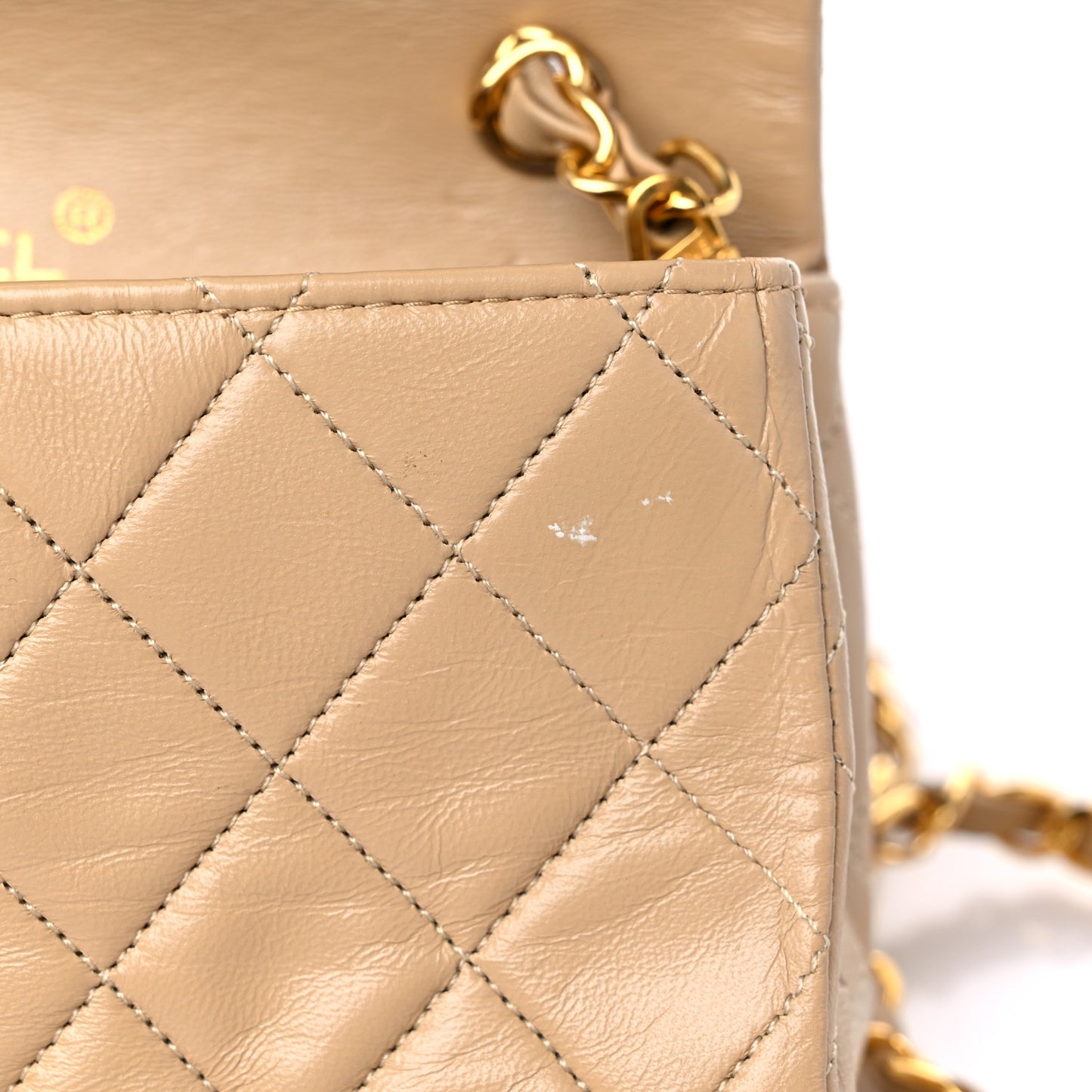 Lambskin Quilted Small Single Flap Beige