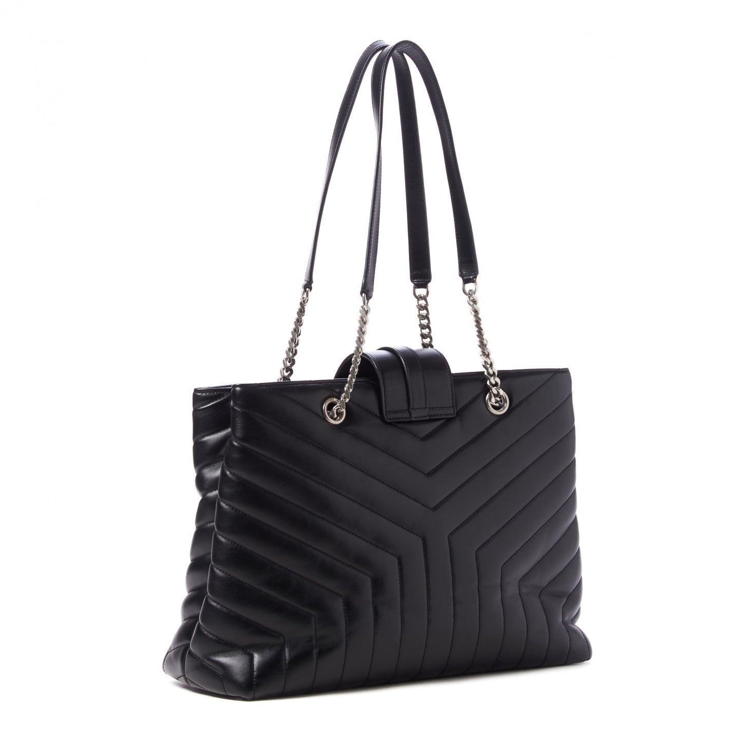 Calfskin Y Quilted Monogram Large Loulou Shopper Black