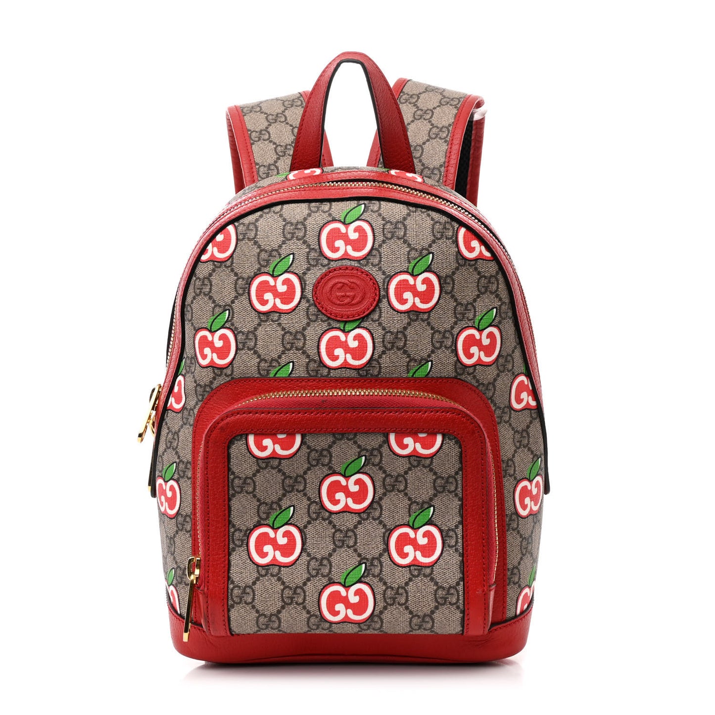 GG Supreme Monogram Apple Small Retro Interlocking G Day Backpack Beige Multicolor Lobster Red