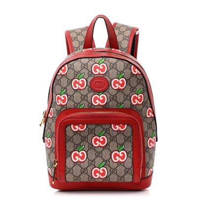 Gucci GG Supreme Monogram Apple Small Retro Interlocking G Day Backpack Beige Multicolor Lobster Red 1 of 16