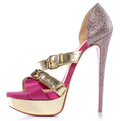 Christian Louboutin Satin Metallic Glitter Ambertina 150 Heels 40 1 of 6