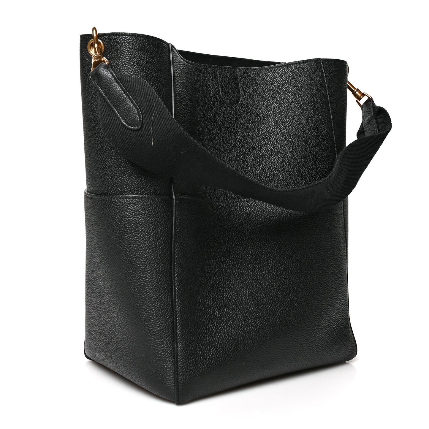 Soft Grained Calfskin Sangle Bucket Bag Black