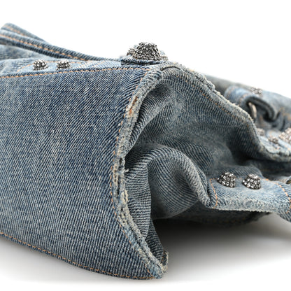 Balenciaga Washed Frayed Denim Crystal Neo Cagole Handbag XS Blue 10 of 11