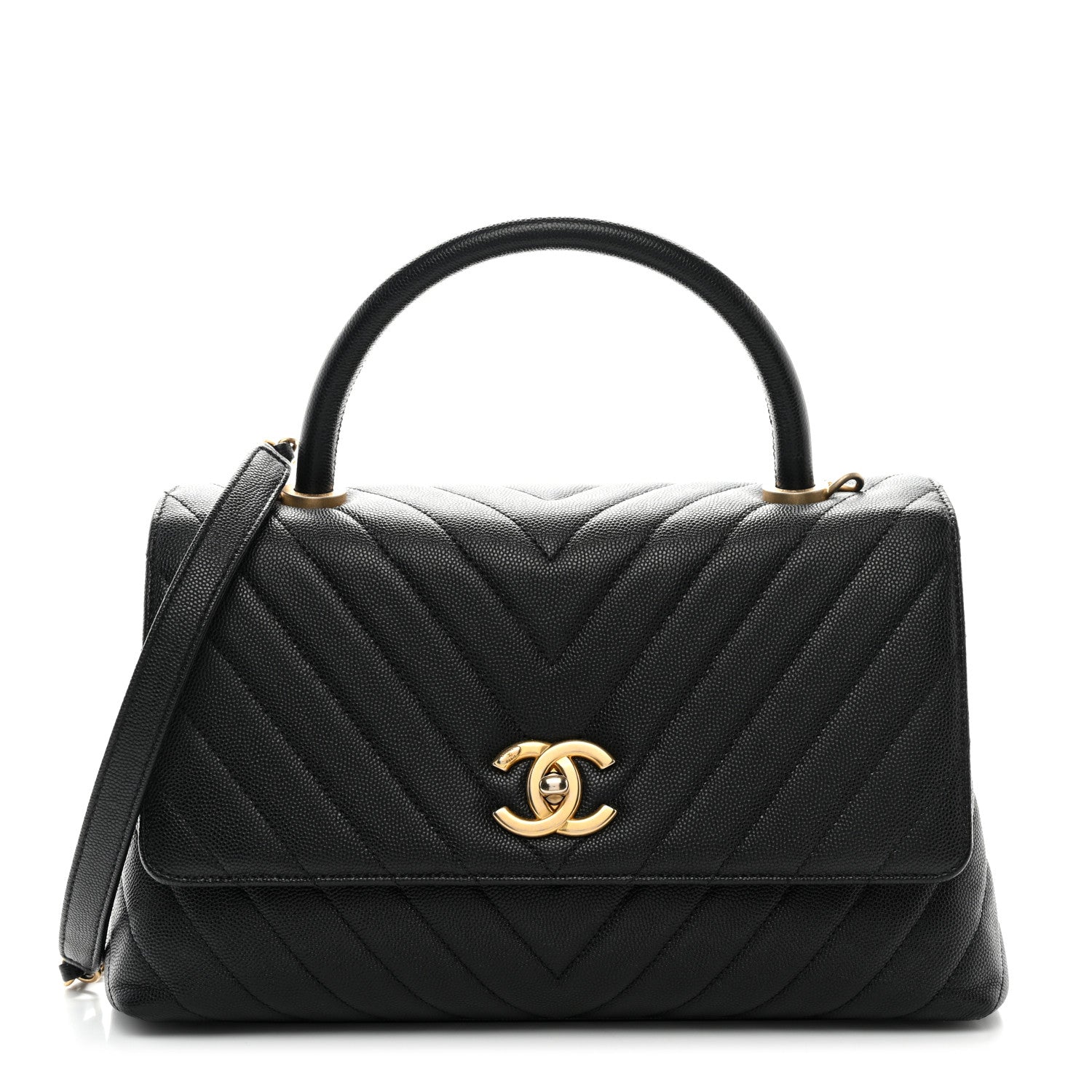 Chanel Caviar Chevron Quilted Small Coco Handle Flap Black 1 of 10